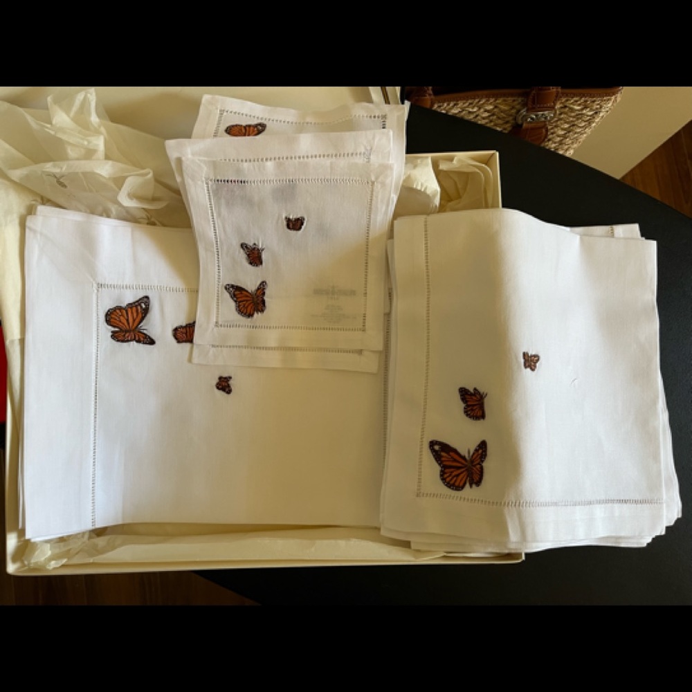 Williams Sonoma Golden Brown Butterflies - placemats and napkins.